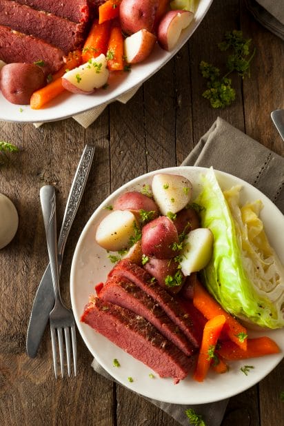 Traditional corned beef and cabbage. 